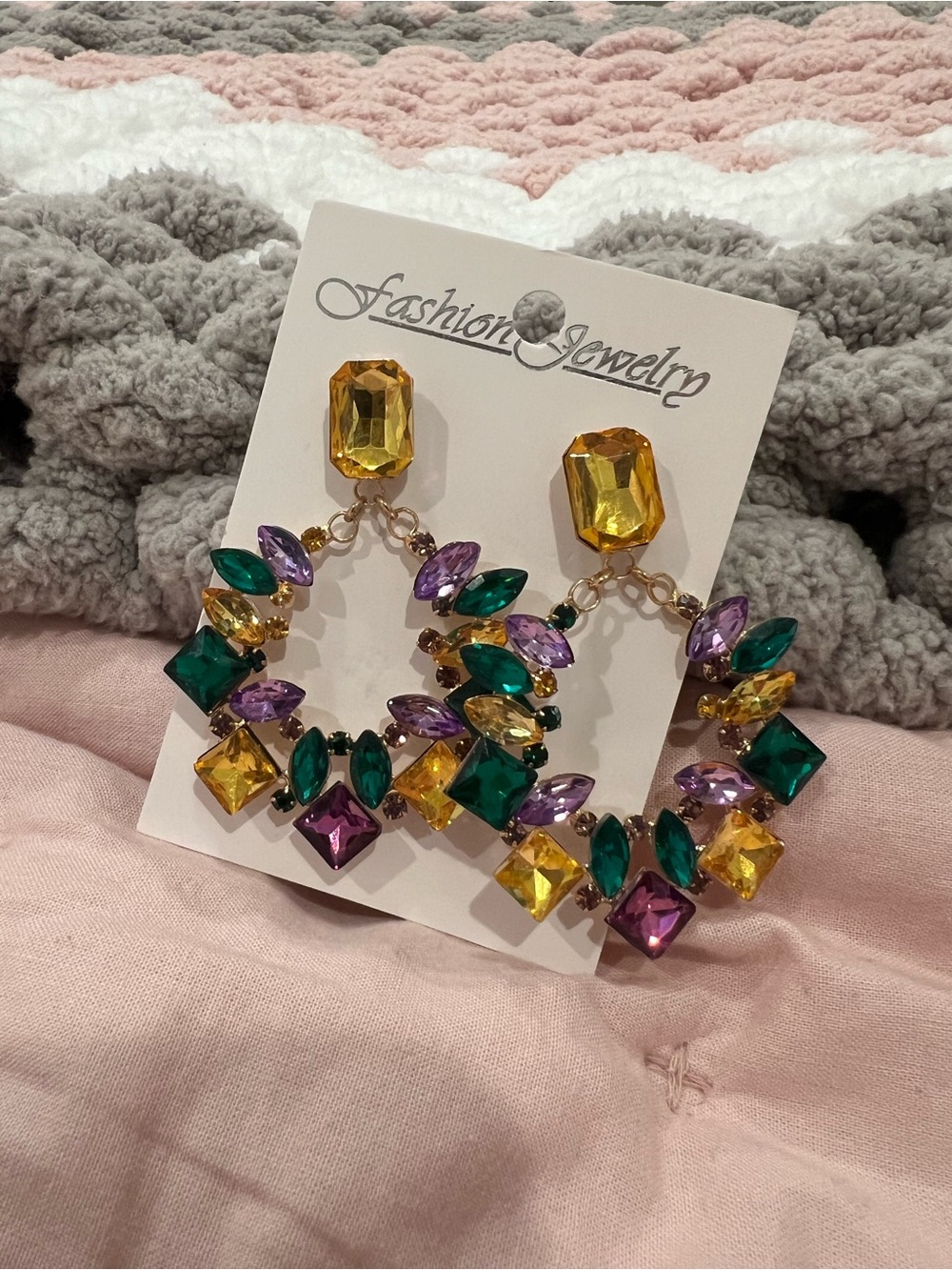Mardi Gras dangle earrings costume